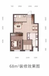 六合一方2室2厅1厨1卫建面68.00㎡