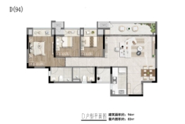 高新泷悦长安3室2厅1厨2卫建面94.00㎡