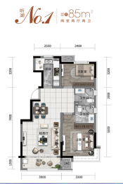 基业世琾2室2厅1厨2卫建面85.00㎡