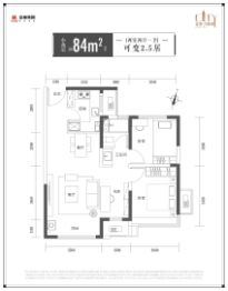 金地房产专卖店2室2厅1厨1卫建面84.00㎡