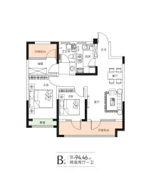 鑫源·珠江璟悦2室2厅1厨1卫建面94.46㎡