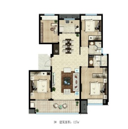 陕建·汉悦府4室2厅1厨2卫建面127.00㎡