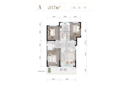 海棠谷三期.蝶溪3室2厅1厨1卫建面117.00㎡