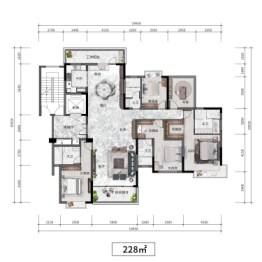 长沙宝能公馆5室2厅2厨4卫建面228.00㎡