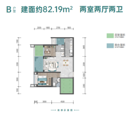 重庆城投颐天铂樾2室2厅1厨2卫建面82.00㎡