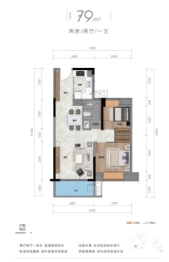 湖北交投长江国际绿创中心2室2厅1厨1卫建面79.00㎡