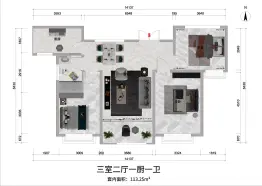 盛世·云隐澜庭3室2厅1厨1卫建面113.25㎡