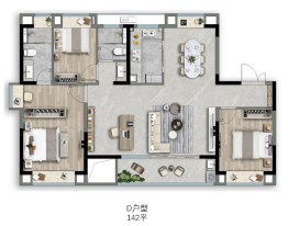 中建颐璟臺3室2厅1厨2卫建面142.00㎡