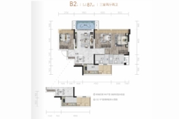 御澜世家3室2厅1厨2卫建面87.00㎡