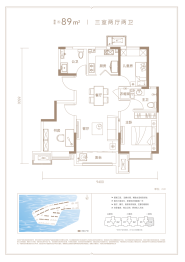 天津御湖庄园3室2厅1厨2卫建面89.00㎡
