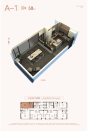 建邦财富中心1室1厅1厨1卫建面58.00㎡