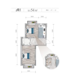 润德·锦里2室1厅1厨1卫建面54.00㎡