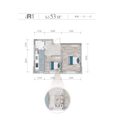 润德·锦里2室1厅1厨1卫建面53.00㎡