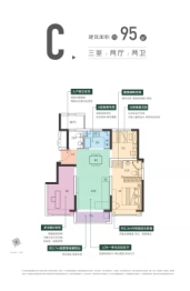 恒基旭辉都会江来3室2厅1厨2卫建面95.00㎡