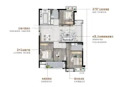 鲁能公馆三期4室2厅1厨2卫建面125.0㎡