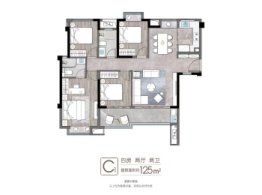 建发缦云4室2厅1厨2卫建面125.00㎡