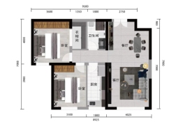 如意府2室2厅1厨1卫建面97.00㎡