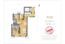 万科里程之光3室2厅1厨1卫建面90.00㎡