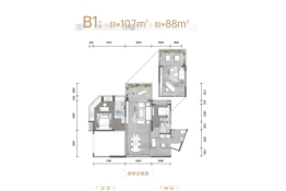 聚丰南滨江宸2室2厅1厨2卫建面107.00㎡