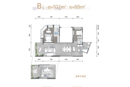 聚丰南滨江宸2室2厅1厨2卫建面107.00㎡