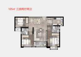 联发保利·臻樾3室2厅1厨2卫建面105.00㎡