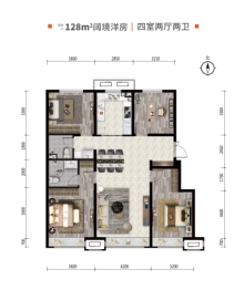 学府美的城4室2厅1厨2卫建面128.00㎡