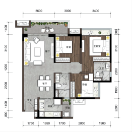 保利堂悦3室2厅1厨2卫建面101.00㎡