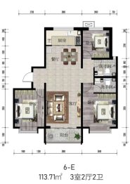 国泰华府3室2厅1厨2卫建面113.71㎡