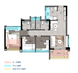 招商电建南国雍云邸3室2厅1厨2卫建面76.00㎡