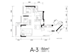 电建·洺悦城3室2厅1厨1卫建面86.00㎡