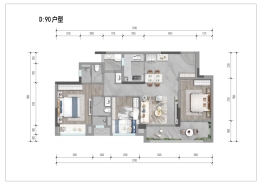 万科·璞园3室2厅1厨2卫建面90.00㎡