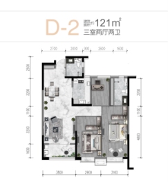 长城.陇能家园3室2厅1厨2卫建面121.00㎡