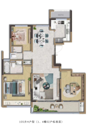 耦贤里3室2厅1厨2卫建面105.00㎡