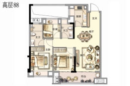 绿地鹭城3室2厅1厨2卫建面88.00㎡