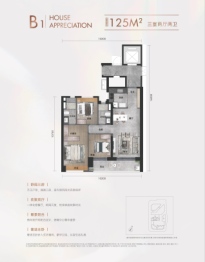 金地汉口峯汇3室2厅1厨2卫建面125.00㎡