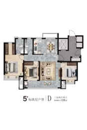 荣科文苑3室2厅1厨2卫建面128.00㎡