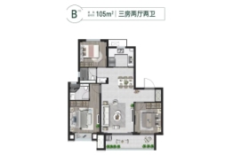 万籁拾光3室2厅1厨2卫建面105.00㎡