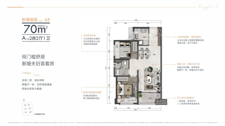 万科深业湾中新城70方A户型2室2厅1卫1厨70.00㎡-中山房天下