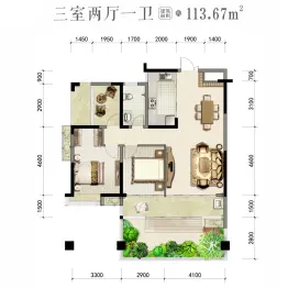 裕源·晋府3室2厅1厨1卫建面113.67㎡