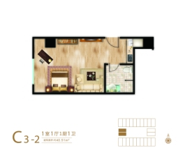 源盛水岸国际1室1厅1厨1卫建面40.51㎡