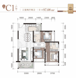 太湖珑湾3室2厅1厨2卫建面97.08㎡