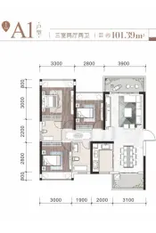 太湖珑湾3室2厅1厨2卫建面101.39㎡