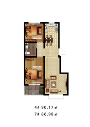 东方庄园2室2厅1厨1卫建面86.98㎡