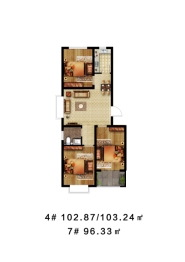 东方庄园3室2厅1卫建面96.03㎡