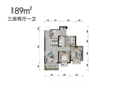 邦泰花园城3室2厅1卫建面89.00㎡