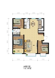 金景花苑3室2厅1厨1卫建面118.40㎡