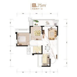 优品道·清峯晓镇2室2厅1厨1卫建面75.00㎡