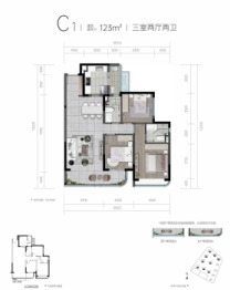 未来之城3室2厅1厨2卫建面123.00㎡