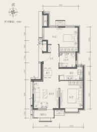 五矿万科·哈洛小镇2室2厅1厨1卫建面90.00㎡