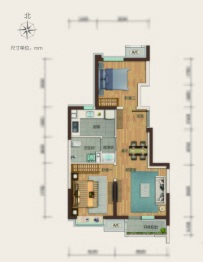 五矿万科·哈洛小镇2室2厅1厨1卫建面80.00㎡